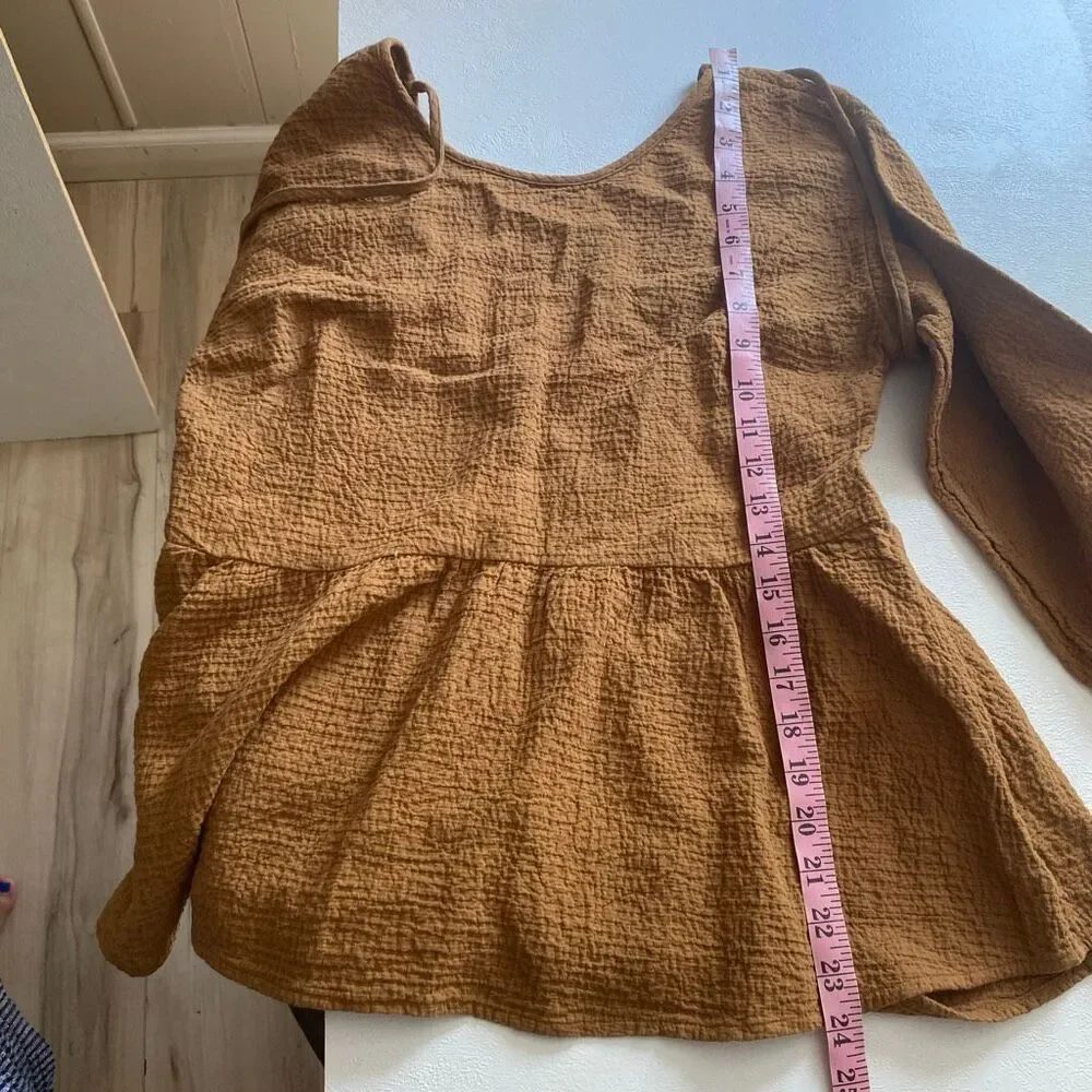 Madewell Brown Textured Peplum Top XS Lace Up Back Boho Blouse